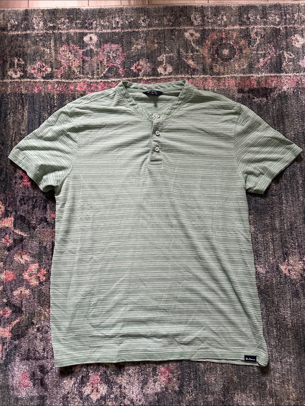 Ben Sherman Light Green Striped Henley Tee Men’s Large Coastal Light Preppy Cute